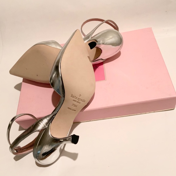 KATE SPADE Simone Pointed-toe Ankle-strap Leather Pumps Silver Dress Shoes 7.5 - Picture 9 of 9
